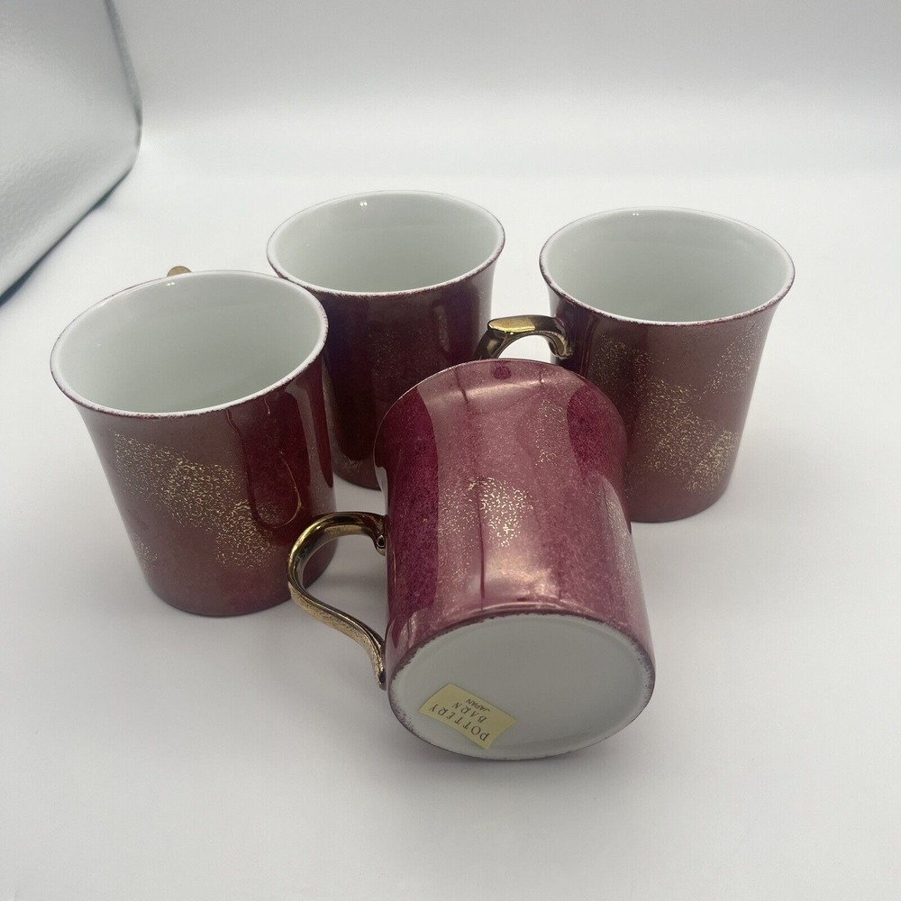 Pottery Barn Hiraki Coffee Mugs Iridescent Japan Lusterware Gold Handle Set of 4 - Picture 9 of 9